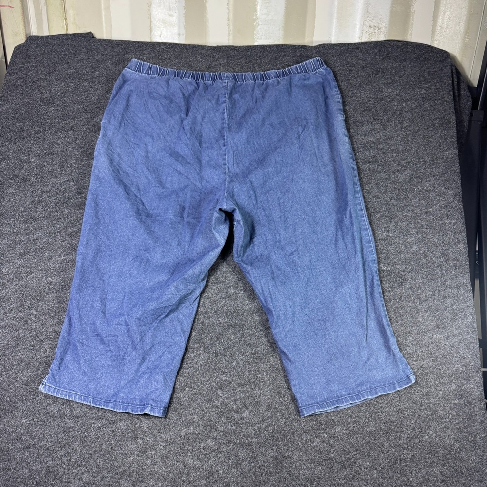 Woman Within Capri Jeans Womens 28 Blue Denim Cotton Stretch Travel Ankle Slit